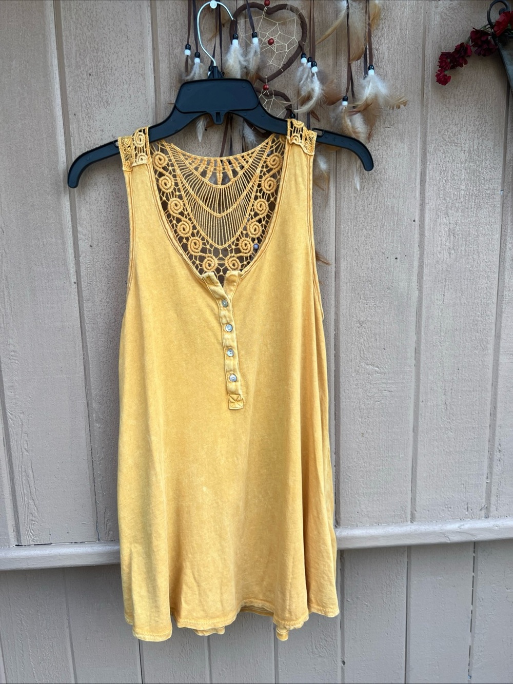 UMGEE Yellow Lace Tassel Tie-Front V-Neck Sleeveless Tank Top Size M/L Oversized - Picture 9 of 10
